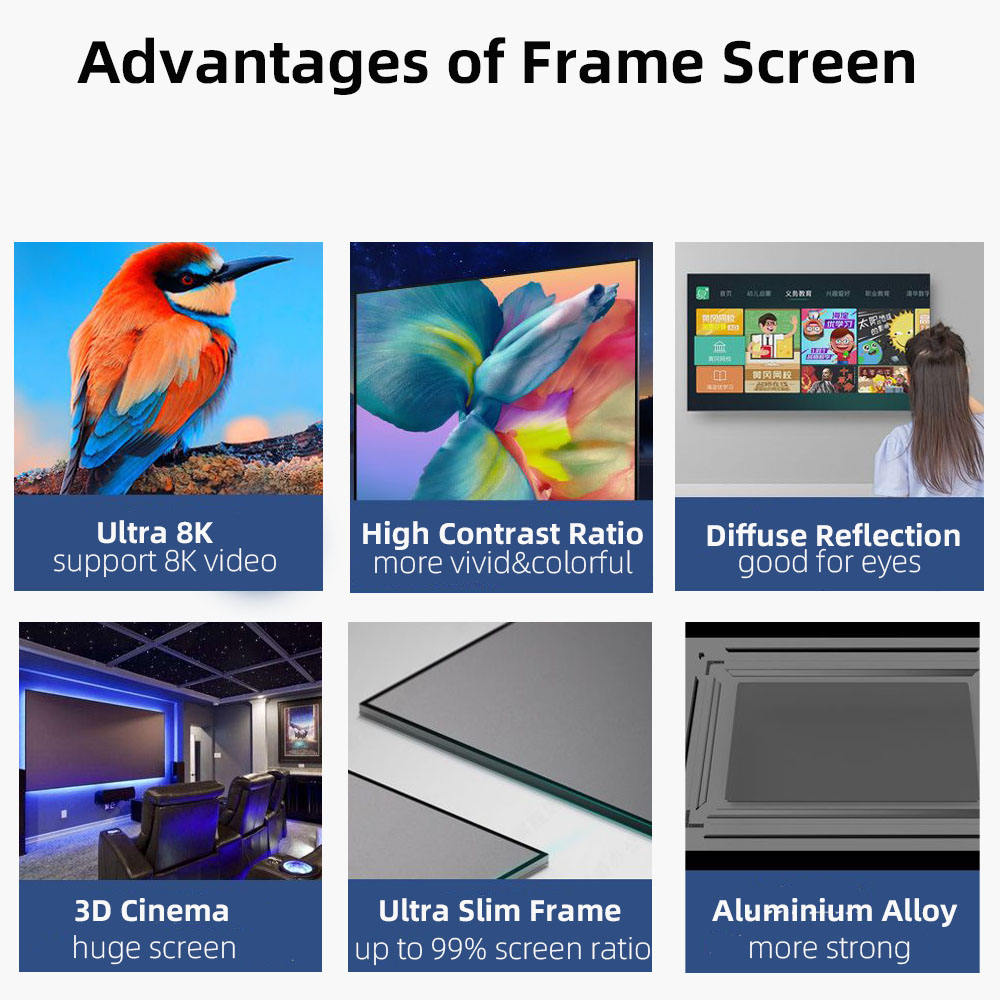 8K LT ALR Fixed Frame Projector Screen for Home Use Portable Desig 100 Inch ALR Fixed Frame 16:9 Portable