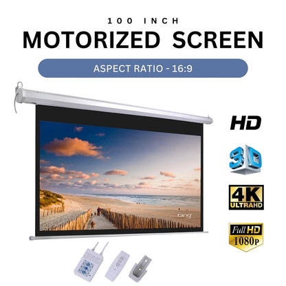 100 Inch 16:9 Electric + Remote Motorized Projector Screen