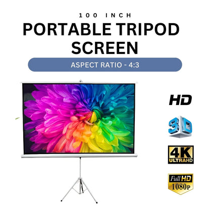 100 Inch 4:3 Portable Tripod Stand Projector Screen