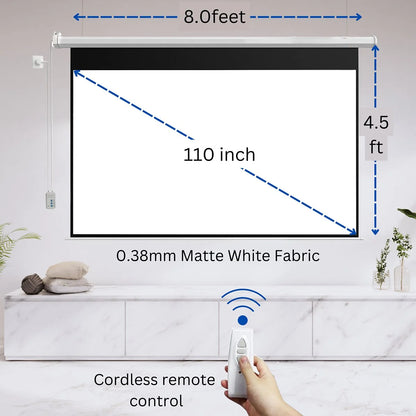 110 Inch 16:9 Electric + Remote Motorized Projector Screen