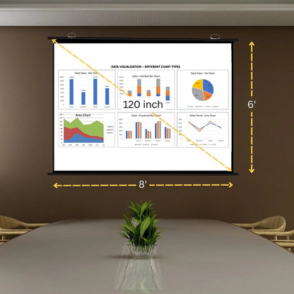 120 Inch (8ft x 6ft) Map Type manual Projector Screen 4:3 Aspect Ratio Imported high quality A++ Grade White Fabric UHD-3D-4K Ready Technology