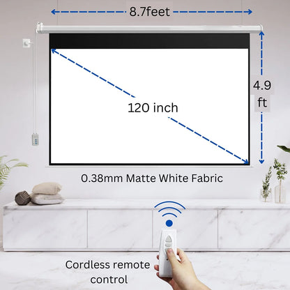 120 Inch 16:9 Electric + Remote Motorized Projector Screen