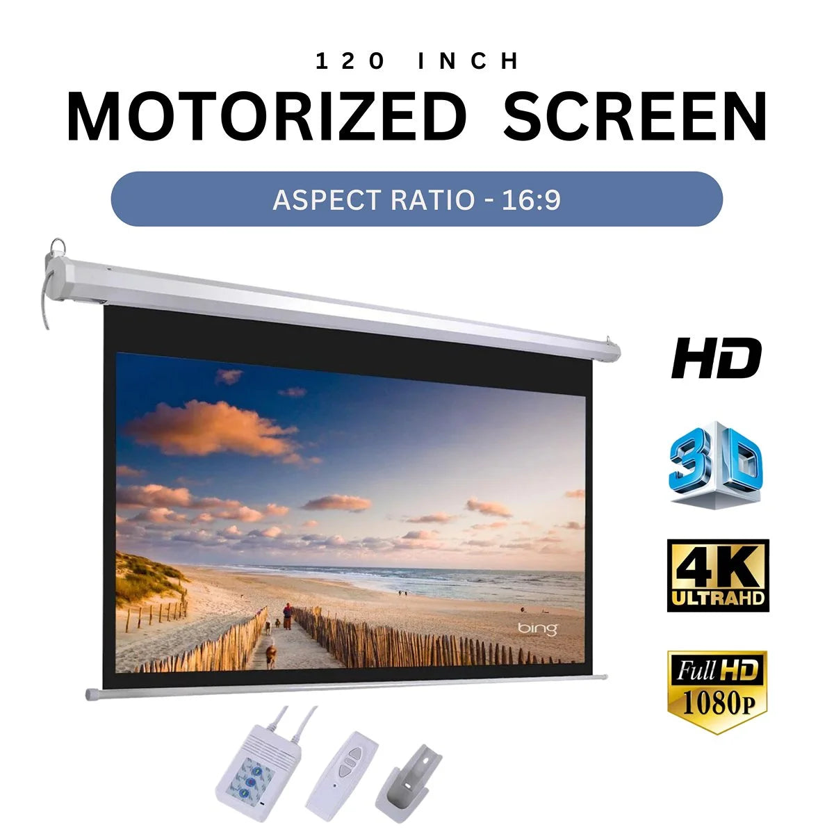 120 Inch 16:9 Electric + Remote Motorized Projector Screen