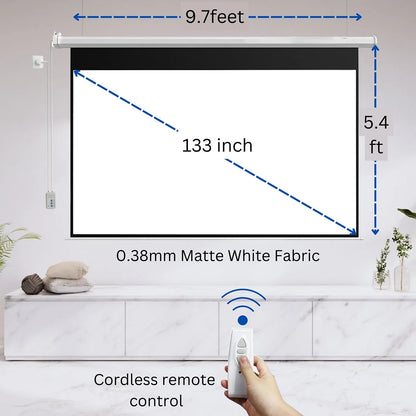 133 Inch 16:9 Electric + Remote Motorized Projector Screen