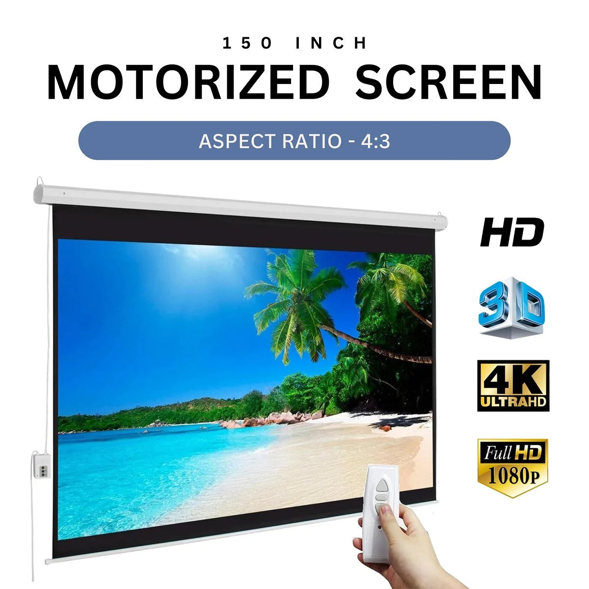 150 Inch 4:3 Electric + Remote Motorized Projector Screen