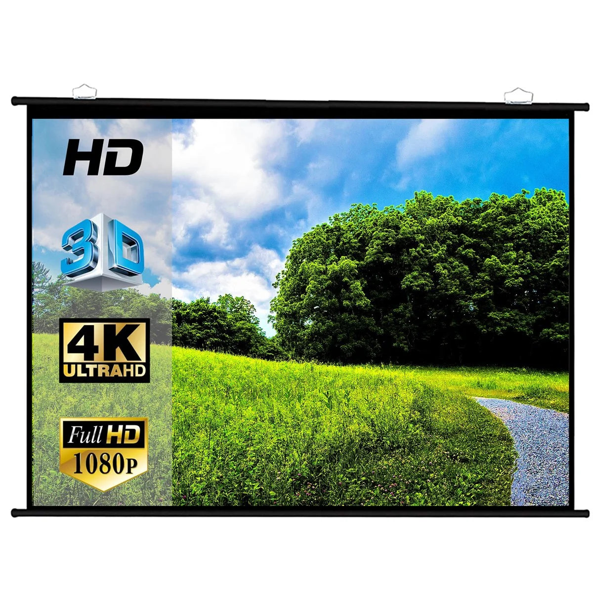 84 Inch (6ft x 4ft) Map Type manual Projector Screen 4:3 Aspect Ratio Imported high quality A++ Grade White Fabric UHD-3D-4K Ready Technology