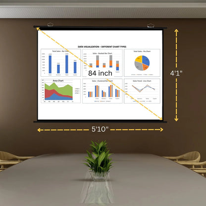 84 Inch (6ft x 4ft) Map Type manual Projector Screen 4:3 Aspect Ratio Imported high quality A++ Grade White Fabric UHD-3D-4K Ready Technology