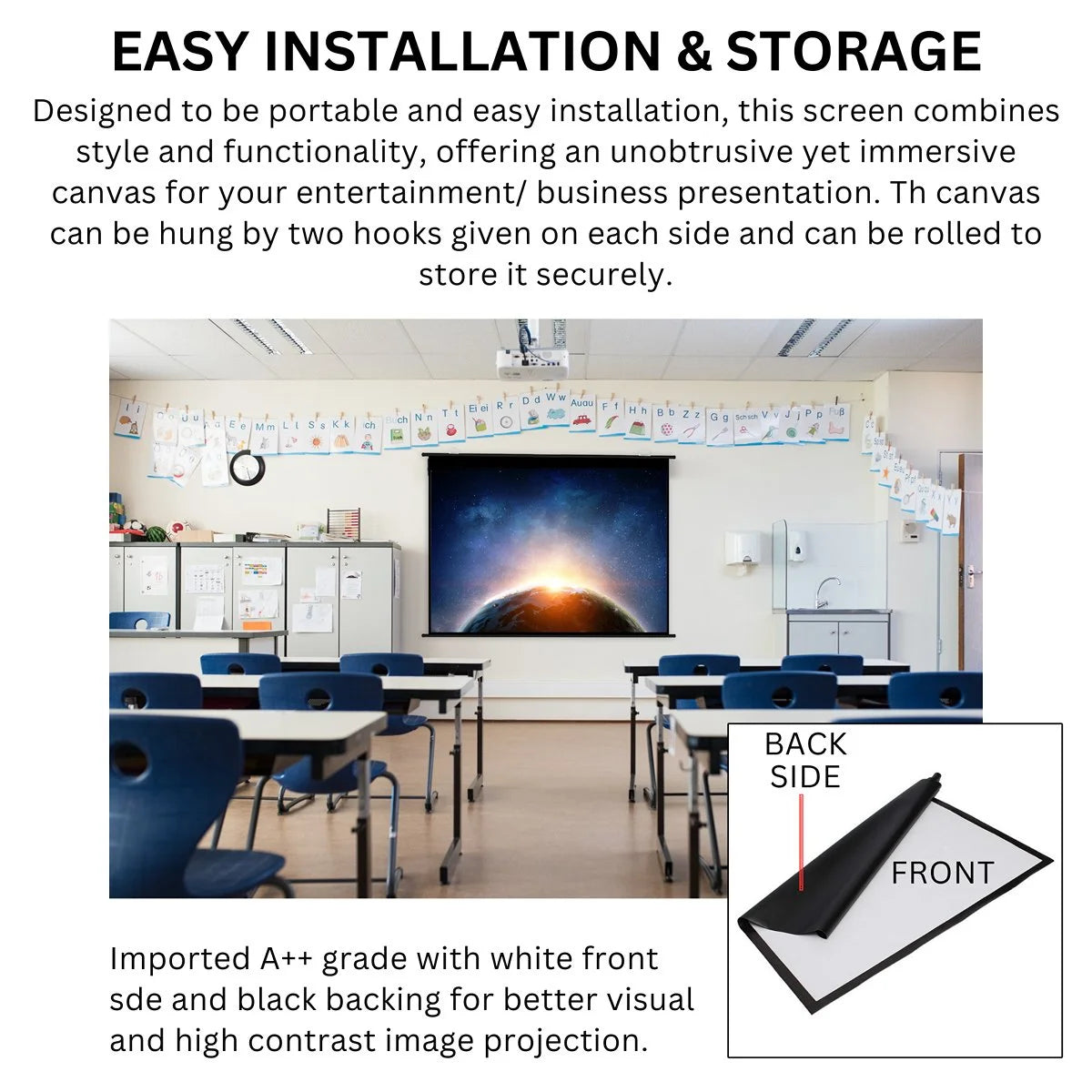 84 Inch (6ft x 4ft) Map Type manual Projector Screen 4:3 Aspect Ratio Imported high quality A++ Grade White Fabric UHD-3D-4K Ready Technology