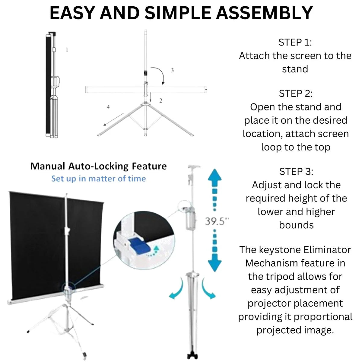 84 Inch 4:3 Portable Tripod Stand Projector Screen