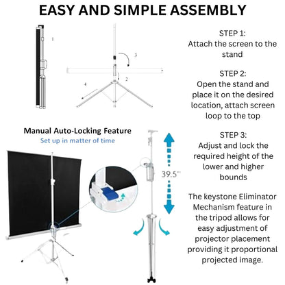 84 Inch 4:3 Portable Tripod Stand Projector Screen