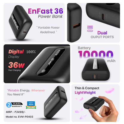 Evm Enfast 36W Super fast 10000 mAh Power bank