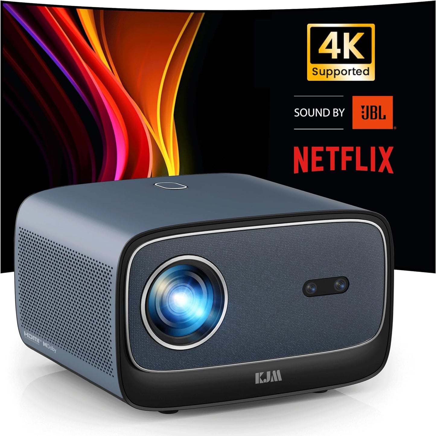 KJM Projector with Netflix Officially-Licensed, 1500 ANSI Wifi Bluetooth Projector 4K Supported, Sound by JBL 24W Speakers, Dolby Audio, Auto Focus & Keystone, HDR10
