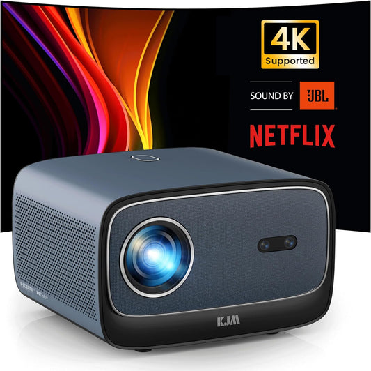 KJM Projector with Netflix Officially-Licensed, 1500 ANSI Wifi Bluetooth Projector 4K Supported, Sound by JBL 24W Speakers, Dolby Audio, Auto Focus & Keystone, HDR10