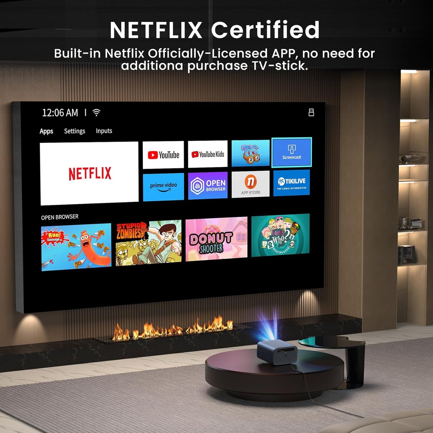 KJM Projector with Netflix Officially-Licensed, 1500 ANSI Wifi Bluetooth Projector 4K Supported, Sound by JBL 24W Speakers, Dolby Audio, Auto Focus & Keystone, HDR10