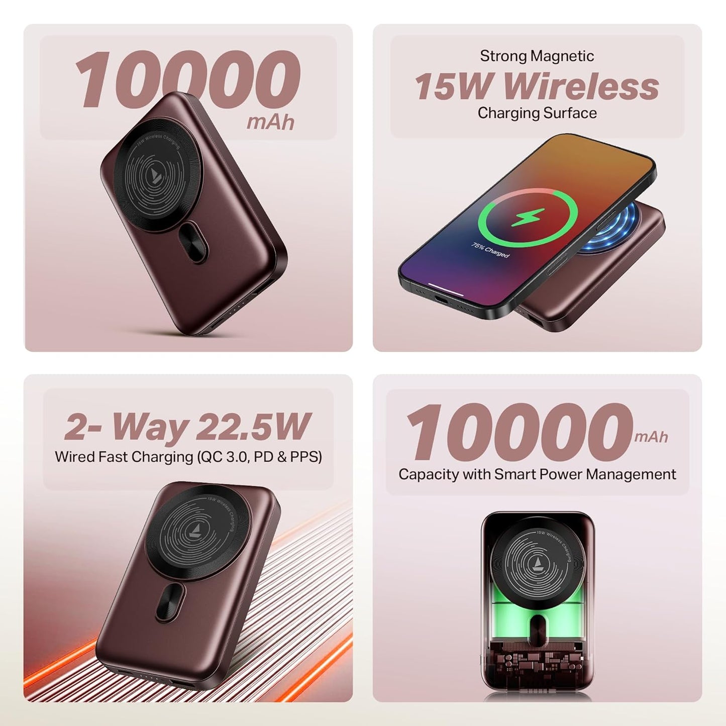 boat 10000 mAh Energyshroom PB331 Mag Safe Wireless Power Bank